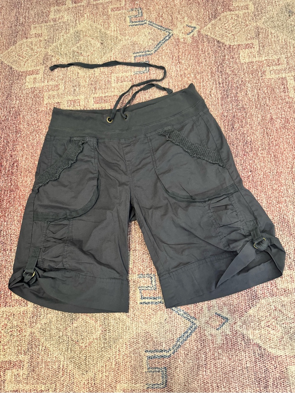 XCVI medium grey bermuda drawstring shorts ruched and mesh detail like new